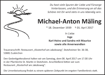 Anzeige von Michael-Anton Mäling 