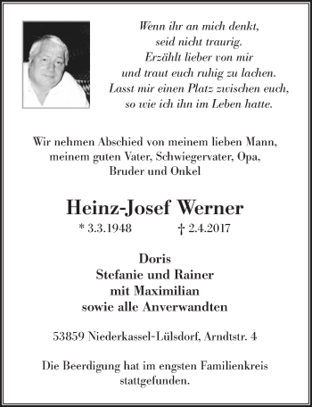 Anzeige von Heinz-Josef Werner von  Extra Blatt 