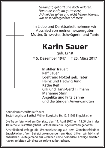 Anzeige von Karin  Sauer von  Anzeigen Echo 