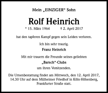 Anzeige von Rolf Heinrich von Kölner Stadt-Anzeiger / Kölnische Rundschau / Express