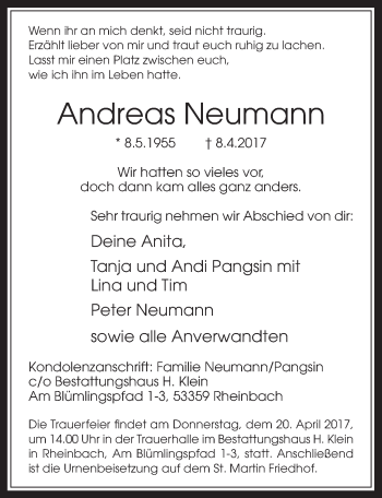 Anzeige von Andreas Neumann von  Schaufenster/Blickpunkt 