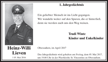 Anzeige von Heinz-Willi Wintz von  Sonntags-Post 