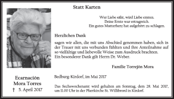 Anzeige von Ecarnacion Mora Torres von  Sonntags-Post 