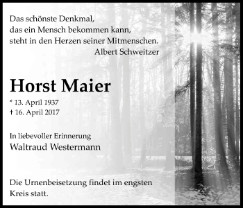 Anzeige von Horst Maier von Kölner Stadt-Anzeiger / Kölnische Rundschau / Express
