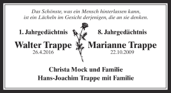 Anzeige von Walter und Marianne Trappe von  Wochenende 