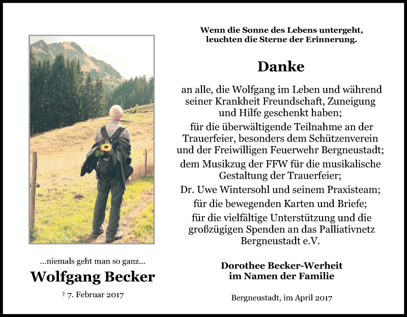  Traueranzeige für Wolfgang Becker vom 01.04.2017 aus Kölner Stadt-Anzeiger / Kölnische Rundschau / Express