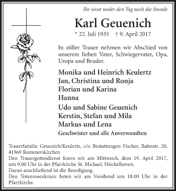 Anzeige von Karl Geuenich von  Sonntags-Post 
