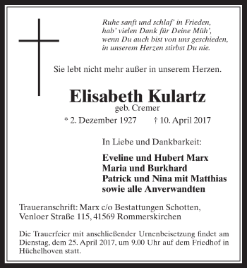 Anzeige von Elisabeth Kulartz von  Werbepost 