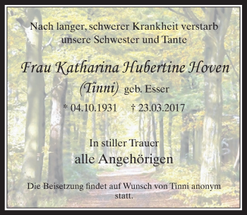 Anzeige von Katharina Hubertine Hoven von  Werbepost 