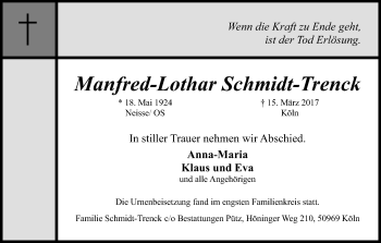 Anzeige von Manfred-Lothar Schmidt-Trenck von Kölner Stadt-Anzeiger / Kölnische Rundschau / Express