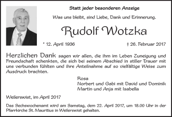 Anzeige von Rudolf Wotzka von  Schlossbote/Werbekurier 