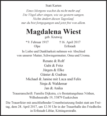 Anzeige von Magdalena Wiest von  Werbepost 