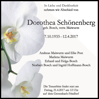 Anzeige von Dorothea Schönenberg von Kölner Stadt-Anzeiger / Kölnische Rundschau / Express