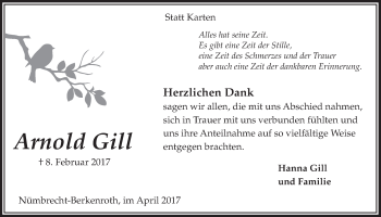 Anzeige von Arnold Gill von  Lokalanzeiger 