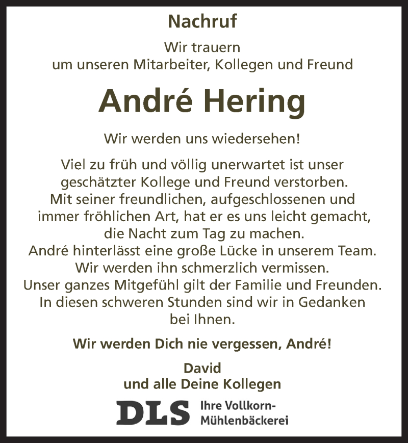  Traueranzeige für André Hering vom 22.04.2017 aus  Rhein-Sieg-Wochenende 