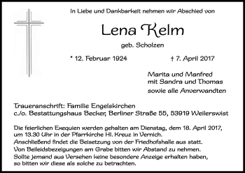Anzeige von Lena Kelm von Kölner Stadt-Anzeiger / Kölnische Rundschau / Express