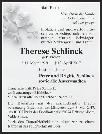 Anzeige von Therese Schlinck von  Werbepost 