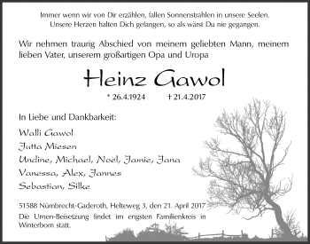 Anzeige von Heinz Gawol von  Lokalanzeiger 