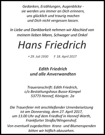 Anzeige von Hans Friedrich von Kölner Stadt-Anzeiger / Kölnische Rundschau / Express