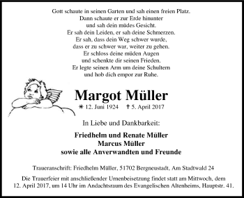 Anzeige von Margot Müller von Kölner Stadt-Anzeiger / Kölnische Rundschau / Express