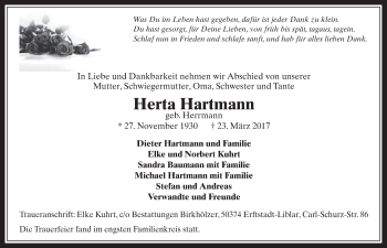 Anzeige von Herta Hartmann von  Werbepost 