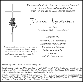 Anzeige von Dagmar Laudenberg von Kölner Stadt-Anzeiger / Kölnische Rundschau / Express