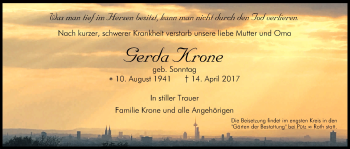 Anzeige von Gerda Krone von Kölner Stadt-Anzeiger / Kölnische Rundschau / Express
