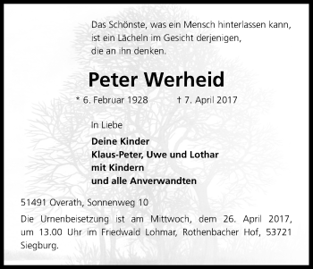 Anzeige von Peter Werheid von Kölner Stadt-Anzeiger / Kölnische Rundschau / Express