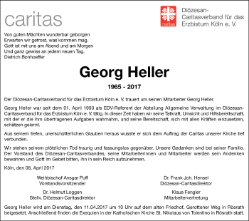 Anzeige von Georg Heller von Kölner Stadt-Anzeiger / Kölnische Rundschau / Express