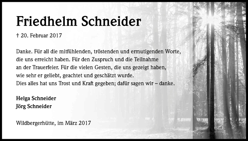  Traueranzeige für Friedhelm Schneider vom 01.04.2017 aus Kölner Stadt-Anzeiger / Kölnische Rundschau / Express