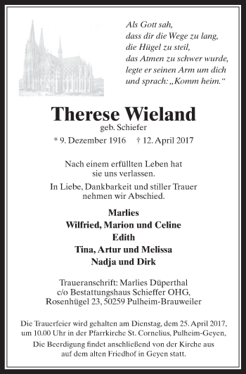 Anzeige von Therese Wieland von  Wochenende 