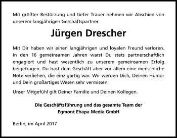 Anzeige von Jürgen Drescher von Kölner Stadt-Anzeiger / Kölnische Rundschau / Express