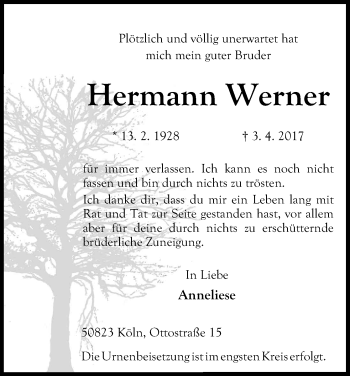 Anzeige von Hermann Werner von Kölner Stadt-Anzeiger / Kölnische Rundschau / Express