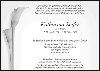 Anzeige von Katharina Stefer von Kölner Stadt-Anzeiger / Kölnische Rundschau / Express