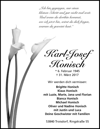 Anzeige von Karl-Josef Honisch von Kölner Stadt-Anzeiger / Kölnische Rundschau / Express