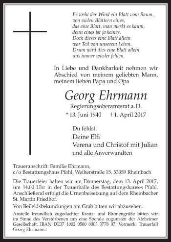 Anzeige von Georg Ehrmann von  Schaufenster/Blickpunkt 