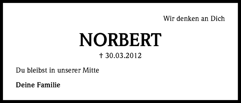  Traueranzeige für Norbert Schulte vom 01.04.2017 aus Kölner Stadt-Anzeiger / Kölnische Rundschau / Express