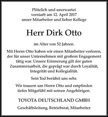 Anzeige von Dirk Otto von Kölner Stadt-Anzeiger / Kölnische Rundschau / Express