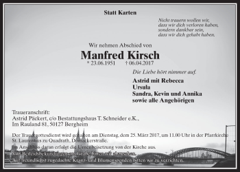 Anzeige von Manfred Kirsch von  Werbepost 