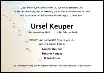 Anzeige von Ursel Keuper von Kölner Stadt-Anzeiger / Kölnische Rundschau / Express