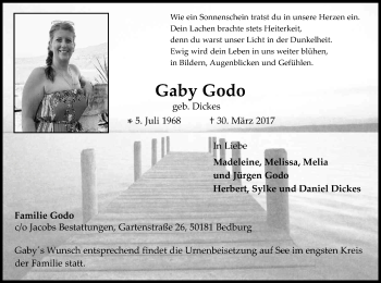 Anzeige von Gaby Godo von Kölner Stadt-Anzeiger / Kölnische Rundschau / Express