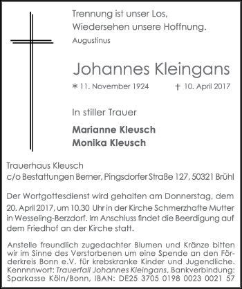 Anzeige von Johannes Kleingans von  Schlossbote/Werbekurier 
