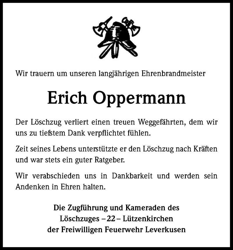  Traueranzeige für Erich Oppermann vom 29.04.2017 aus Kölner Stadt-Anzeiger / Kölnische Rundschau / Express