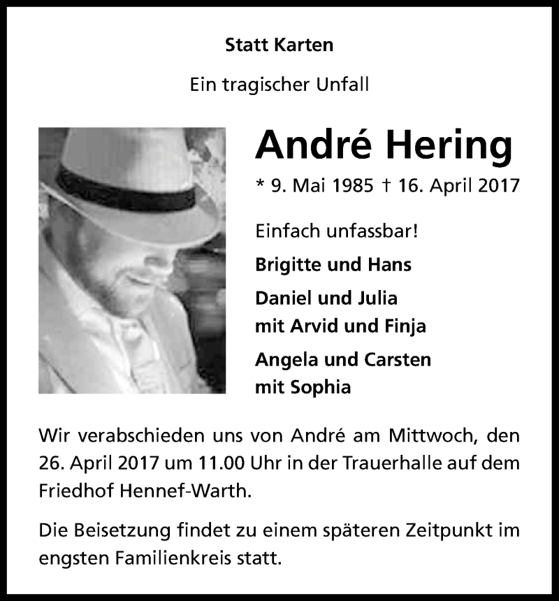  Traueranzeige für André Hering vom 22.04.2017 aus Kölner Stadt-Anzeiger / Kölnische Rundschau / Express