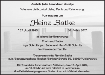 Anzeige von Heinz Satke von  Blickpunkt Euskirchen 
