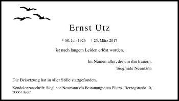 Anzeige von Ernst Utz von Kölner Stadt-Anzeiger / Kölnische Rundschau / Express