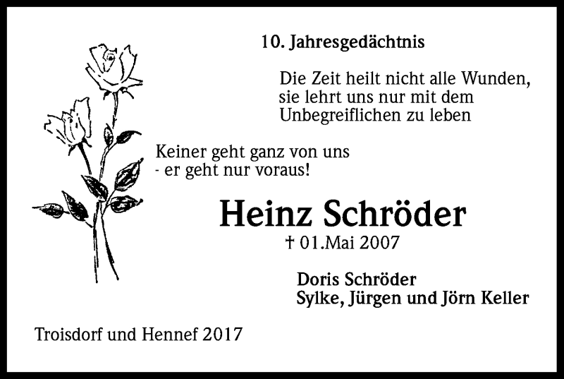  Traueranzeige für Heinz Schröder vom 01.05.2017 aus Kölner Stadt-Anzeiger / Kölnische Rundschau / Express