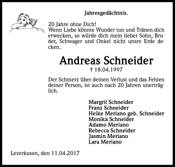 Anzeige von Andreas Schneider von Kölner Stadt-Anzeiger / Kölnische Rundschau / Express