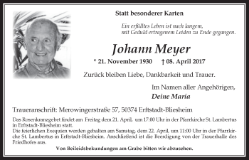 Anzeige von Johann Meyer von  Werbepost 