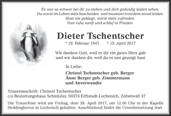 Anzeige von Dieter Tschentscher von  Werbepost 